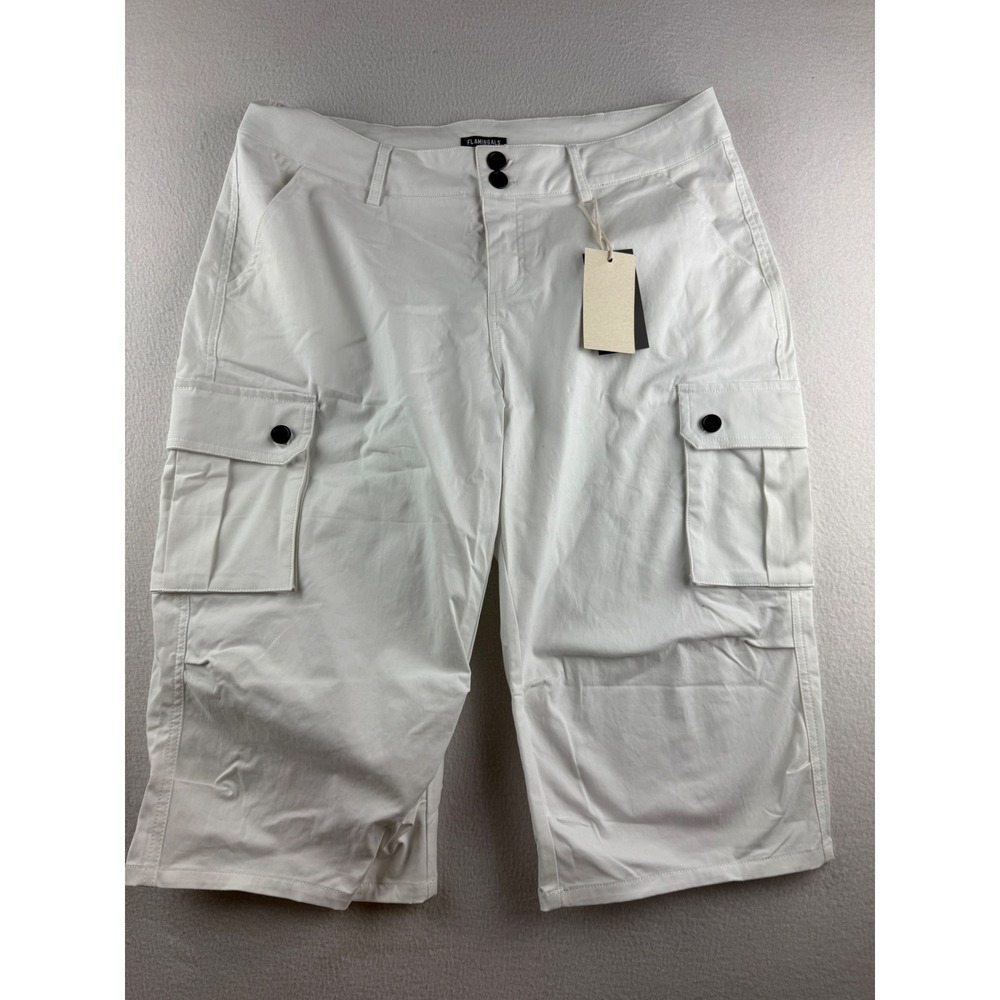 Flamingals Womens White Cargo Capri Pants 2XL Stretch Cropped Utility 256414 LY